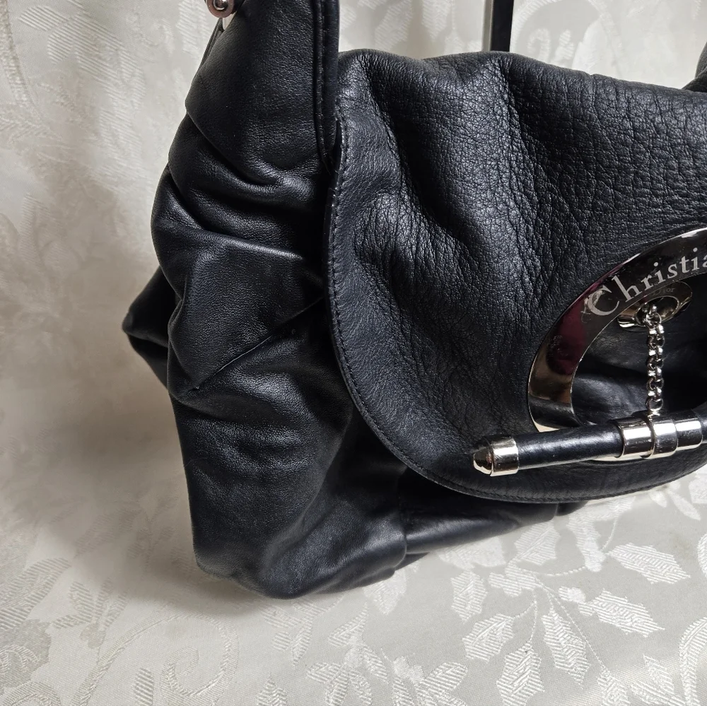 Christian Dior Vintage Black Leather Jazz Club Hobo Shoulder Bag